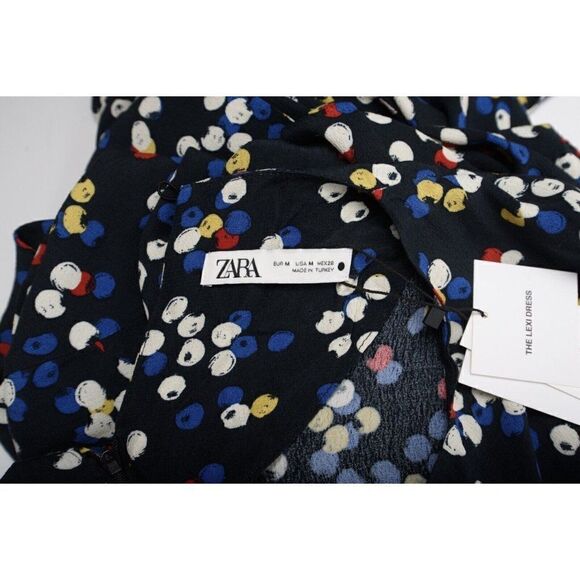 Zara Womens Long Printed Dress Dots M Black Multicolor Long sleeved 5216/263 - Picture 6 of 6